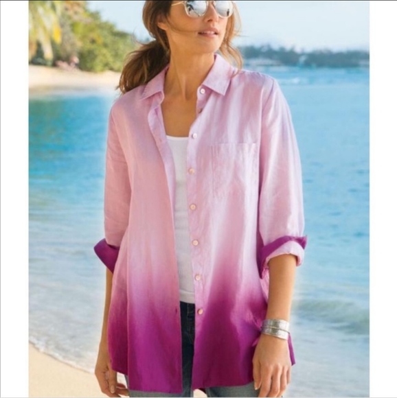 Soft Surroundings Tops - 🎉 100% Linen Ombré Button Down